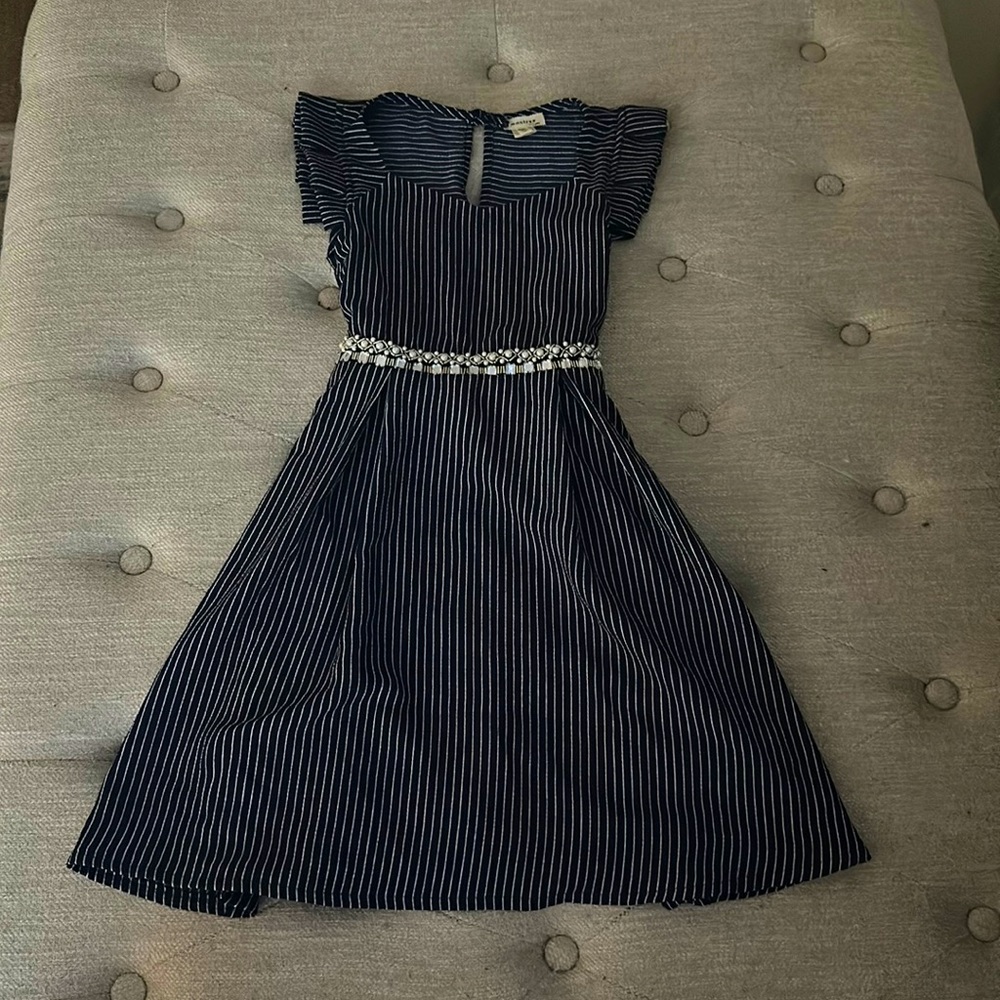 Girls navy striped dress
